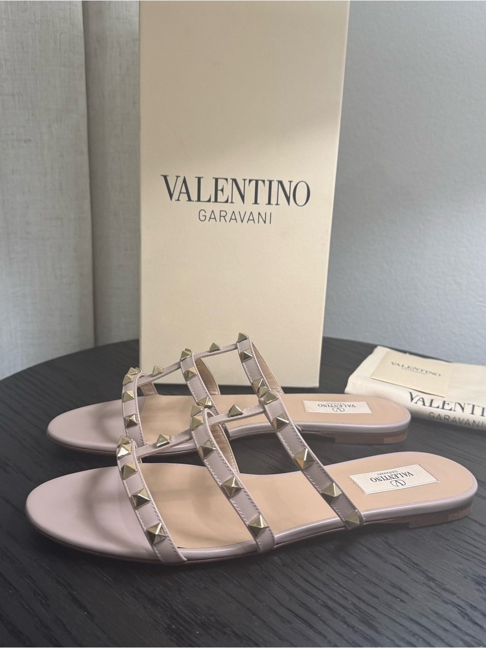 Valentino Garavani Rockstud Caged Slide Sandals Nude 40